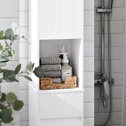 SoBuy Υψηλό ντουλάπι επίπλων με μπάνιο εξοικονόμησης μπάνιου με 2 ντουλάπια και 1 ανοιχτό διαμέρισμα 30x30x170cm BZR109-W