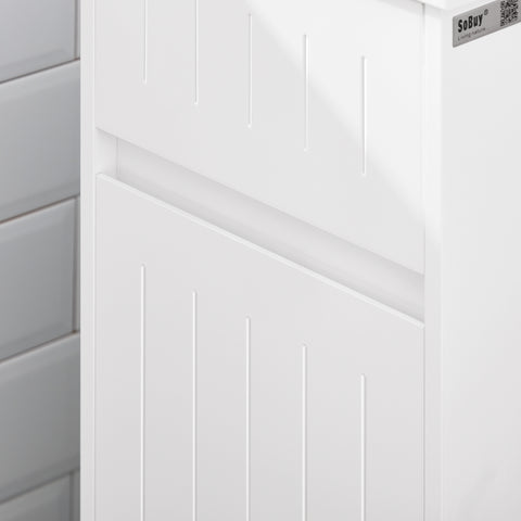 SoBuy Υψηλό ντουλάπι επίπλων με μπάνιο εξοικονόμησης μπάνιου με 2 ντουλάπια και 1 ανοιχτό διαμέρισμα 30x30x170cm BZR109-W