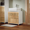 SoBuy Υπουργικό Συμβούλιο Sottolavabo με δύο μπαμπού πόρτες βάσης βασικό ντουλάπι μπάνιου χωρίς λευκό-φυσικό νεροχύτη 60x33x60cm BZR125-W
