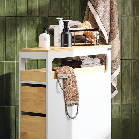 SoBuy Εξοικονόμηση καροτσιού με 3 συρτάρια κουζίνα καλαθιού διοργανωτής μπάνιο μπάνιο μπάνιο λευκό και φυσικό χρώμα BZR54-Down