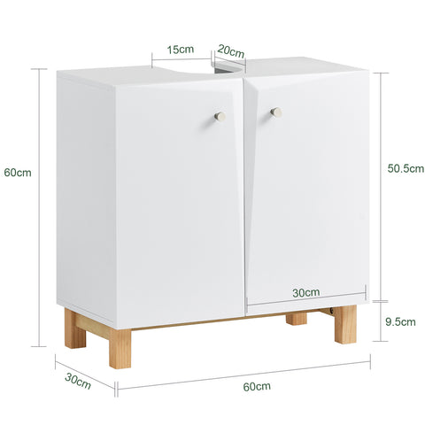 SoBuy Mobile Sublavabo στο ντουλάπι μπάνιου με 2 πόρτες με 2 πόρτες ντουλάπι μπάνιο εξοικονόμηση σε λευκό ξύλο 60x30x60cm BZR92-W