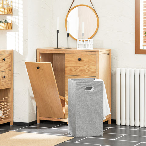 SoBuy Πτυσσόμενο ντουλάπι πλυντηρίων με δίπλωσεις σακουλών αποθήκευσης, ντουλάπι μπάνιου με τρία συρτάρια, ντουλάπα δεκάδων, φυσικό χρώμα 80x35x90 cm bzr97-n
