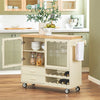 SoBuy Καροτσάκι κουζίνας με 2 γυάλινες πόρτες κουζίνα κουζίνα πίστη με μπεζ τροχούς 109x38x92cm fkw114-mi