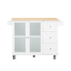 SoBuy Κουζίνα κουζίνα κουζίνα κουζίνα με 2 γυάλινες πόρτες και 3 συρτάρια κουζίνα καροτσάκι λευκό μπουφέ 128.5x45.5x92cm fkw120 -ιδιοκτήτης