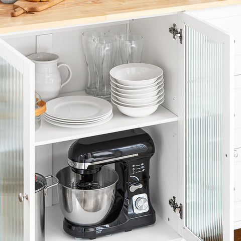 SoBuy Κουζίνα κουζίνα κουζίνα κουζίνα με 2 γυάλινες πόρτες και 3 συρτάρια κουζίνα καροτσάκι λευκό μπουφέ 128.5x45.5x92cm fkw120 -ιδιοκτήτης