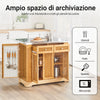 SoBuy FKW130-N Kitchen Island σε ρόδες με επεκτάσιμο πάγκο εργασίας, ντουλάπι εξοικονόμησης χώρου, τρόλεϊ κουζίνας σε ρόδες, με δύο συρτάρια και ρυθμιζόμενο ράφι Natural 107x(46–71) x92,5 cm