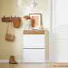 SoBuy FSR205-WN Λεπτή σχάρα παπουτσιών εισόδου που εξοικονομεί χώρο - Κινητό ράφι παπουτσιών με 2 πόρτες και συρτάρι - Nordic design για μοντέρνα είσοδο - Ντουλάπα από λευκό και ξύλο δρυός - 61x26x91 cm