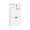 SoBuy FSR221-W Entrance Shoe Rack Space-saving Slim Shoe Rack Wooden Shoe Rack, Capacity up to Size 47, with Hooks and Open Shelf for Small Apartment Hallway Entrance White 60x19x119 cm