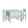 SoBuy Παιδικό τραπέζι με 2 καρέκλες, τραπέζι και 2 παιδικές καρέκλες, παιδικό γραφείο με 2 πλευρικά ράφια για ανοιχτό γκρι και πράσινα βιβλία, kmb88-hg
