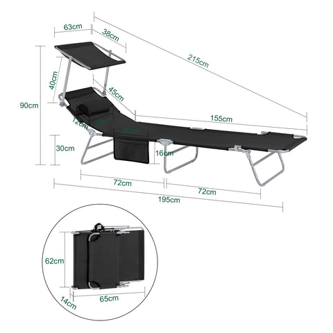 SoBuy Πτυσσόμενο μαξιλάρι με πτυσσόμενο κατώφλι και ρυθμιζόμενη γωνίες οροφής 4 με μαύρο διοργανωτή, OGS48-SH