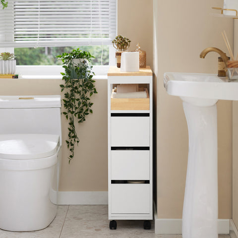 SoBuy Καρότσι εξοικονόμησης μερικών με 3 συρτάρια καροτσάκι κουζίνας οργάνωση μπάνιο μπάνιο μπάνιο μπάνιο λευκό και φυσικό BZR54-W