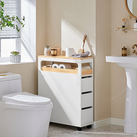 SoBuy Καρότσι εξοικονόμησης μερικών με 3 συρτάρια καροτσάκι κουζίνας οργάνωση μπάνιο μπάνιο μπάνιο μπάνιο λευκό και φυσικό BZR54-W