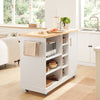 SoBuy Καροτσάκι κουζίνας Isola κουζίνα trollery credenza με κινητά τοίχους λευκό-φυσικό φούρνο μικροκυμάτων 127x48x94 cm, fkw105-ww