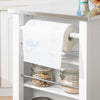 SoBuy Κουζίνα καροτσάκι με ανοξείδωτο χάλυβα Top Kitchen Island με πλευρικό ράφι Creenza με λευκούς τροχούς, FKW108-W