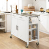 SoBuy Κουζίνα καροτσάκι με ανοξείδωτο χάλυβα Top Kitchen Island με πλευρικό ράφι Creenza με λευκούς τροχούς, FKW108-W