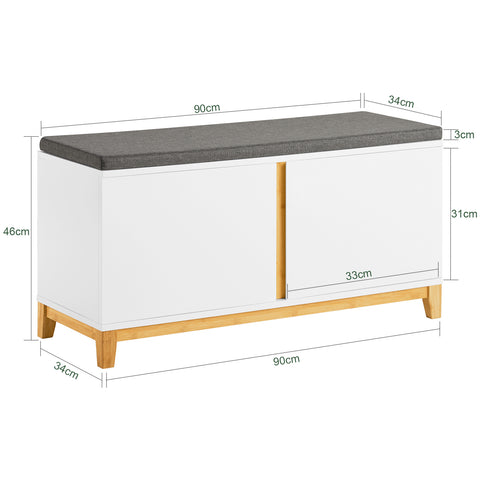 SoBuy Bench Poes Rack με κάθισμα, Cassapanca Container με 2 πόρτες, 90x34x46cm FSR117-W