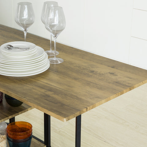 SoBuy Πτυσσόμενο τραπέζι με 3 ράφια για τραπεζαρία τραπέζι τραπέζι τραπεζάκι γραφείο ξύλο εξοικονόμηση ξύλου, FWT62-N
