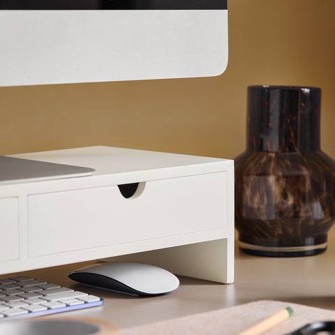 SoBuy Υποστήριξη για την παρακολούθηση γραφείου PC Organizer Desk Relzo White Monitor με 2 συρτάρια BBF02-W