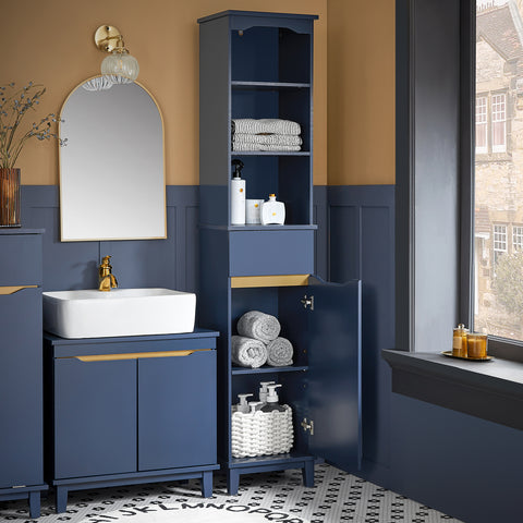 SoBuy Υψηλό μπάνιο κινητό ντουλάπι στήλη μπάνιο μπάνιο ντουλάπα από γήινο μπλε χρώμα 35x30x170 cm bzr112-b