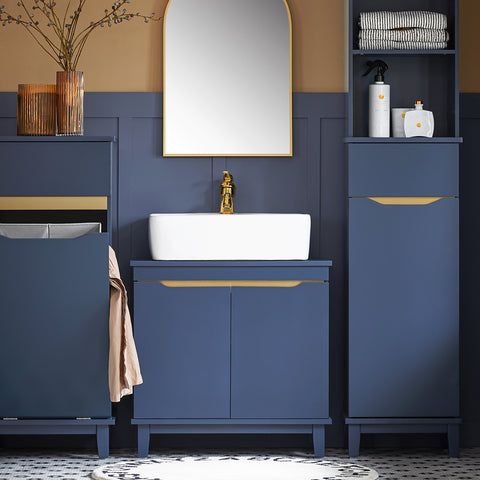 SoBuy Sottolavabo Cabinet με 2 πόρτες χωρίς ντουλάπι νεροχύτη για μπλε νεροχύτη μπάνιου, 60x30x59cm, BZR113-B