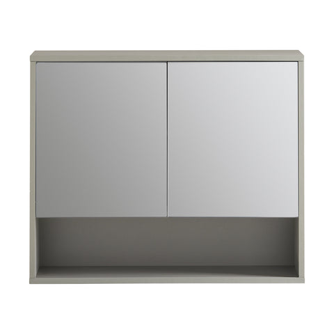 SoBuy Μπάνιο κρεμασμένο ντουλάπι μπάνιου με καθρέφτη και δύο γκρίζες πόρτες 60x19.5x49.5cm bzr134-ng