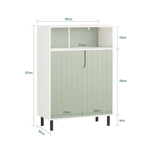 SoBuy Μπάνιο ντουλάπι μπάνιου ντουλάπι μπάνιου με 3 ράφια και 2 πόρτες, ντουλάπι πράσινου δοχείου 60x30x87cm, bzr138-gr