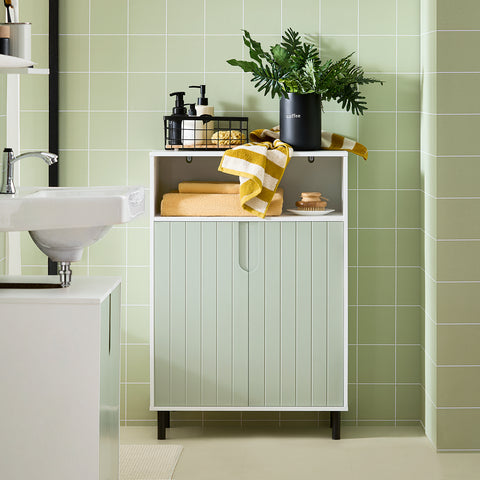 SoBuy Μπάνιο ντουλάπι μπάνιου ντουλάπι μπάνιου με 3 ράφια και 2 πόρτες, ντουλάπι πράσινου δοχείου 60x30x87cm, bzr138-gr