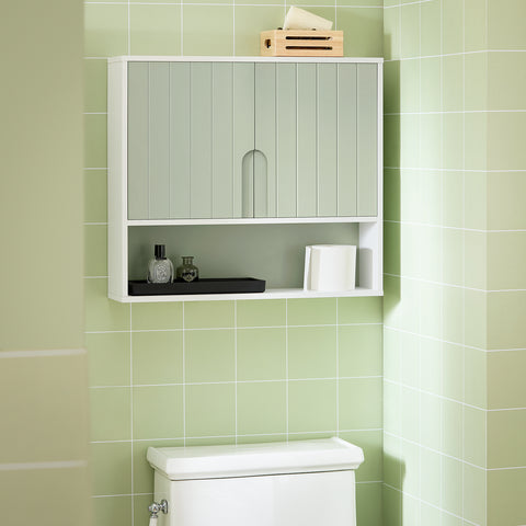 SoBuy Μπάνιο τοίχου ή ντουλάπι κουζίνας ντουλάπι τοίχο τοίχο τοίχο μονάδα κουζίνα με 3 ράφια και 2 πράσινες πόρτες 60x15x54cm bzr140-gr