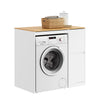 SoBuy BZR223-WN, Washing Machine Cabinet with Laundry Basket 100x60x95 cm Laundry & Bathroom | Cabinet Above Washing Machine, Washing Machine Cover with Removable Clothes Airer, White and Wooden Wardrobe