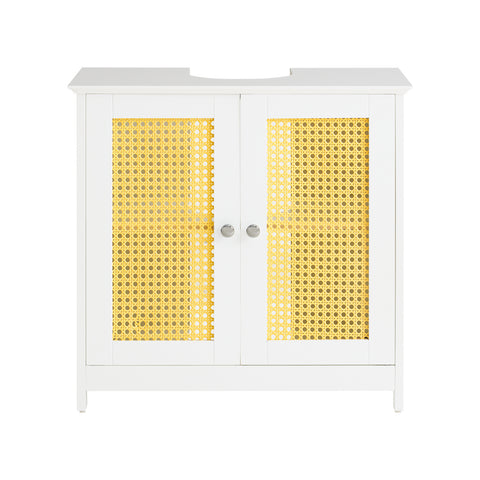 SoBuy Κινητό ντουλάπι νεροχύτη μπάνιου κάτω από νεροχύτη με 2 πόρτες χωρίς λευκό και φυσικό νεροχύτη, 60x35x58 cm, BZR72-II-W