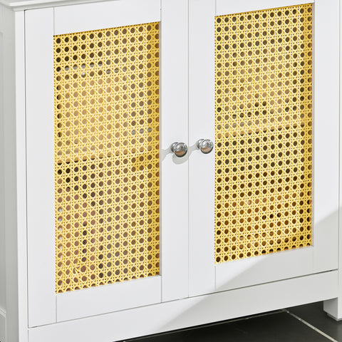 SoBuy Κινητό ντουλάπι νεροχύτη μπάνιου κάτω από νεροχύτη με 2 πόρτες χωρίς λευκό και φυσικό νεροχύτη, 60x35x58 cm, BZR72-II-W