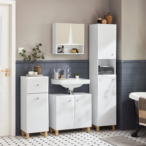 SoBuy Υψηλή κινητά εξοικονόμηση ντουλάπι μπάνιου με 2 λευκό ντουλάπι στήλης λευκό γωνιακό μπάνιο 34x30x170cm BZR91-W