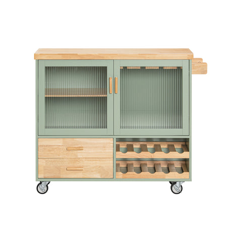 SoBuy Καλάθι κουζίνας με 2 γυάλινες πόρτες κουζίνα κουζίνα με πράσινους τροχούς 109x38x92cm fkw114-gr