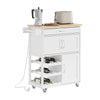 SoBuy FKW45-E-WN, kitchen trolley with sockets, 75x37.6x86.5 cm, kitchen and coffee | Space-saving kitchen cabinet with bottle holder and interchangeable feet, kitchen trolley with wheels and top, MDF/PB