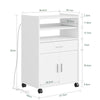 SoBuy FSB09-W Kitchen Trolley with Wheels and Extractable Shelf for Microwave - Cabinet with Drawer, Shelves and Doors, Space-Saving White 92x59x40cm