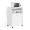 SoBuy FSB09-W Kitchen Trolley with Wheels and Extractable Shelf for Microwave - Cabinet with Drawer, Shelves and Doors, Space-Saving White 92x59x40cm