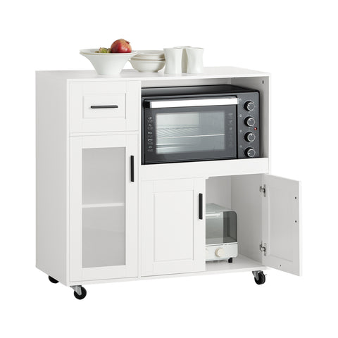 SoBuy Credenza με κινητούς τροχούς για φούρνο μικροκυμάτων κουζίνας με 1 συρτάρι, 3 πόρτες ντουλάπα κουζίνας 89x40x89cm FSB78-W
