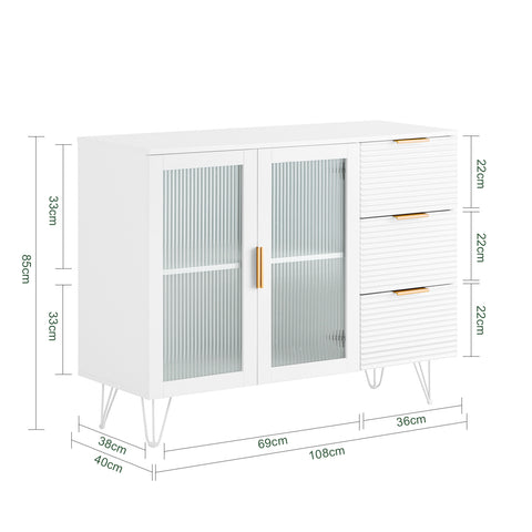 SoBuy Μαύρη κουζίνα μαγειρική λευκή κουζίνα με 2 γυάλινες πόρτες και 3 συρτάρια 108x40x85cm FSB86-W