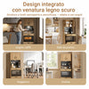 SoBuy FSB98-E-WG, Kitchen sideboard with 2 sockets and 2 USB ports 60 x 40 x 170 cm | Microwave kitchen cabinet with coffee corner, equipped with magnetic lamp with sensor, in PB and MDF (E1)