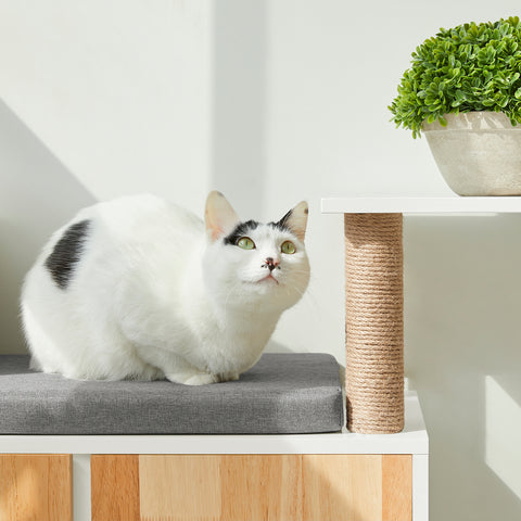 SoBuy Ξύλινη θήκη Tiragraffi για ξύλινες γάτες ράφι παπουτσιών με κάθισμα σπιτιού για γάτες coccati για γάτες 110x35x65cm fsr135 -own