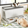 SoBuy Gatti ρείθρα με μπολ για γάτες σε πάγκο από ανοξείδωτο χάλυβα με κάθισμα για γάτες λευκές γάτες 90x36x44cm FSR136-W