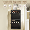SoBuy FSR204-W Space-saving Slim Shoe Rack Entrance Shoe Rack with 2 Swing Doors, Vertical/Horizontal Assembly, Modern White Wood Cabinet for Small Corridor, 50x19x100cm