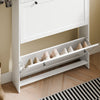 SoBuy FSR207-W, Λεπτή ξύλινη σχάρα παπουτσιών που εξοικονομεί χώρο, μοντέρνα σχάρα παπουτσιών εισόδου με 2 πόρτες και 1 συρτάρι, συμπαγής σχεδιασμός για μικρούς χώρους, εύκολος καθαρισμός, λευκό, 80x19x107 cm