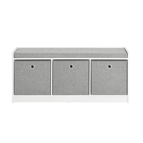 SoBuy Bastarque Μπάνιο Cassapanca Bank Bank Bench με 3 καλάθια λευκά και γκρι L102*P32*A45cm FSR65-DG