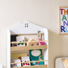 SoBuy KMB121-WN, Montessori Βιβλιοθήκη για Παιδιά Παιδική Βιβλιοθήκη με 4 Ράφια Κάθετη Βιβλιοθήκη Ράφι Παιχνιδιού για Κοριτσίστικο Υπνοδωμάτιο Λευκό και Φυσικό 60x15x130,5 cm