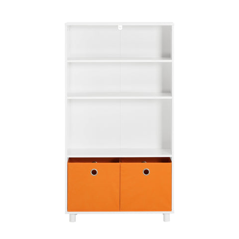 SoBuy Βιβλιοθήκη παιδιών με 2 πορτοκαλί κιβώτια αποθήκευσης ράφι για έπιπλα παιδιών για παιδική κρεβατοκάμαρα λευκό 60x25x110 cm kmb68-w