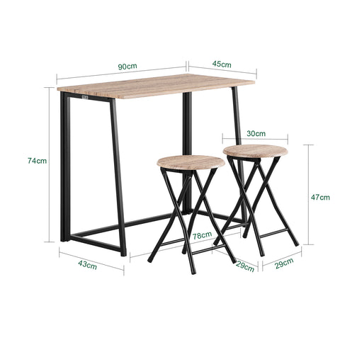 SoBuy Πτυσσόμενο τραπέζι με 2 πτυσσόμενα σκαμνιά τραπέζι εξοικονόμηση σε ξύλο και σιδήρου L90*p45*a74 cm μέγιστη χωρητικότητα 150 kg og18-n