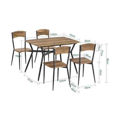 SoBuy Σετ 5 τεμαχίων τραπέζι με 4 καρέκλα κινητό κουζίνα κουζίνα κινητό σετ μεσημεριανό γεύμα καφέ 110x76x70cm og49-f
