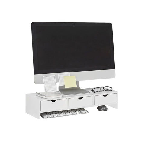 SoBuy Υποστήριξη παρακολούθησης γραφείου PC με 3 διοργανωτές συρτάρια υποστήριξη για μπαμπού monitor51*P25*A11,5 cm Λευκό BBF03-W