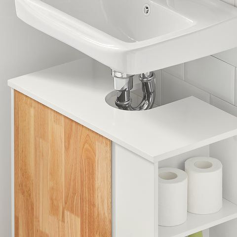 SoBuy Κινητό ντουλάπι νεροχύτη μπάνιου κάτω από νεροχύτη με 1 λευκό-φυσικό Anta 60x29x60cm BZR75-W